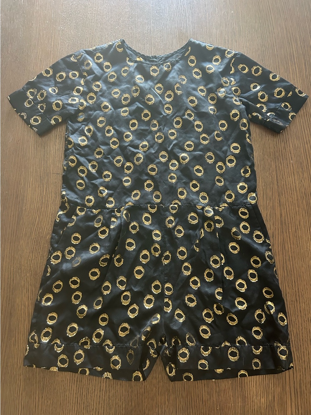 Cynthia Rowley Elegant Black romper with Gold Accents and pockets!